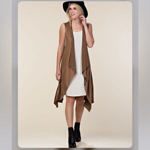 Vocal Down to Business Trench Vest in Mocha Open Front Sleeveless Vest